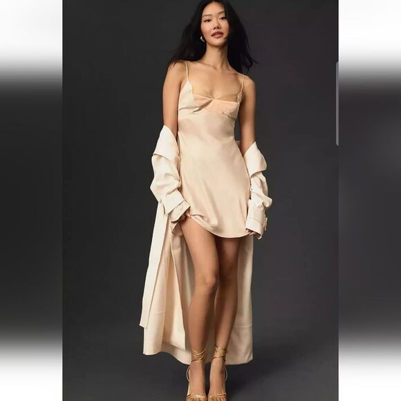 Anthropologie Dresses & Skirts - - Anthropologie color block satin dress short NWT